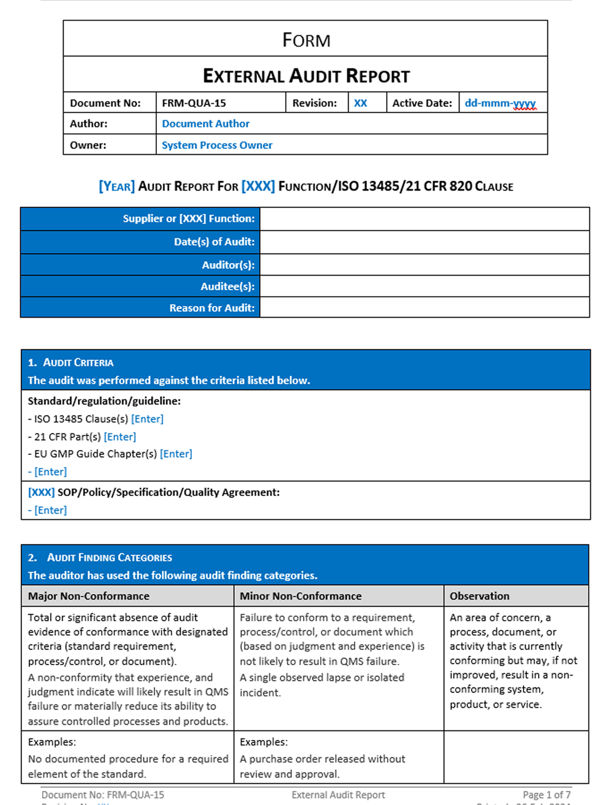 Quality - Form - External Audit Report - 0