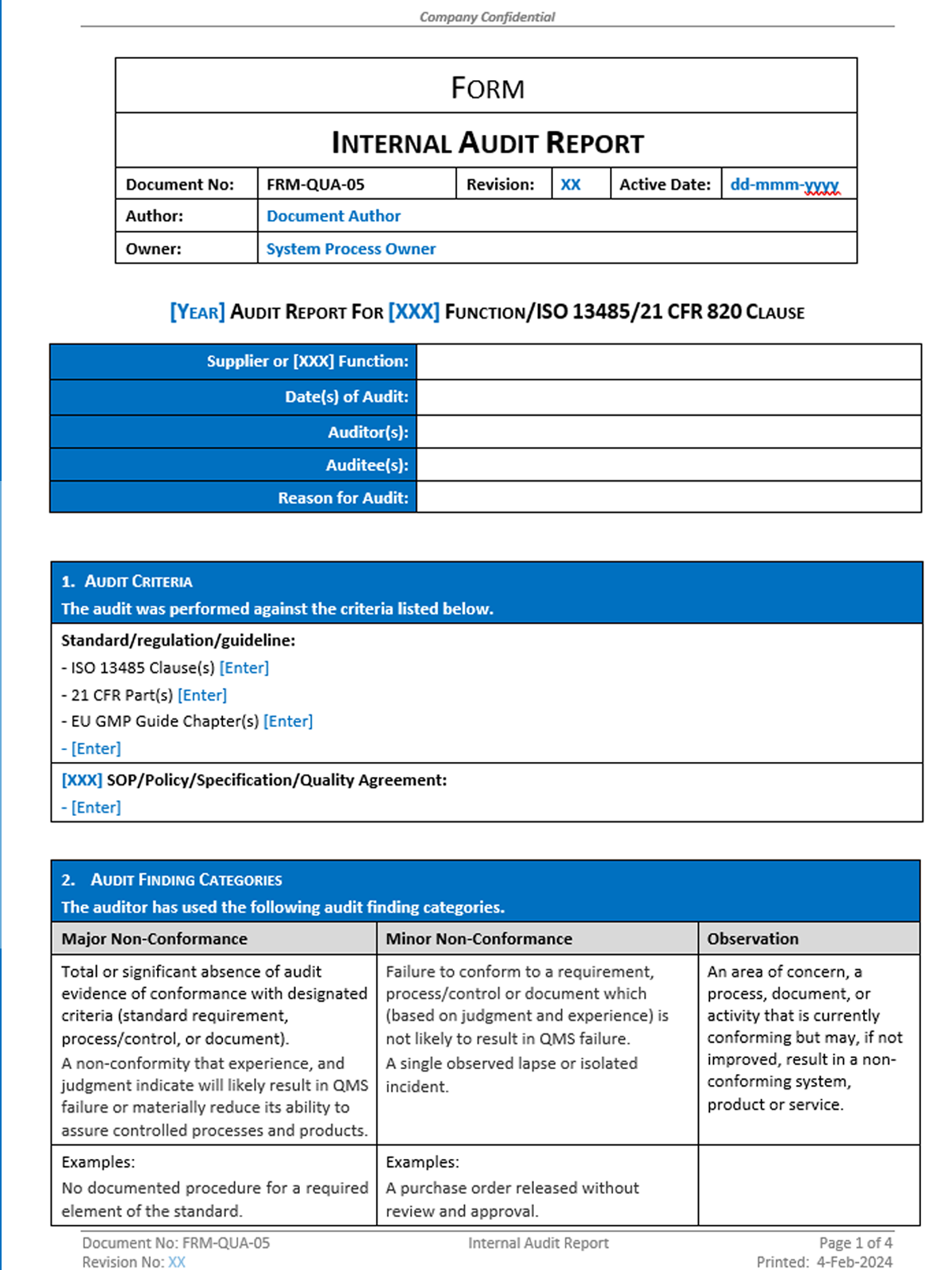 Quality - Form - Internal Audit Report - 0