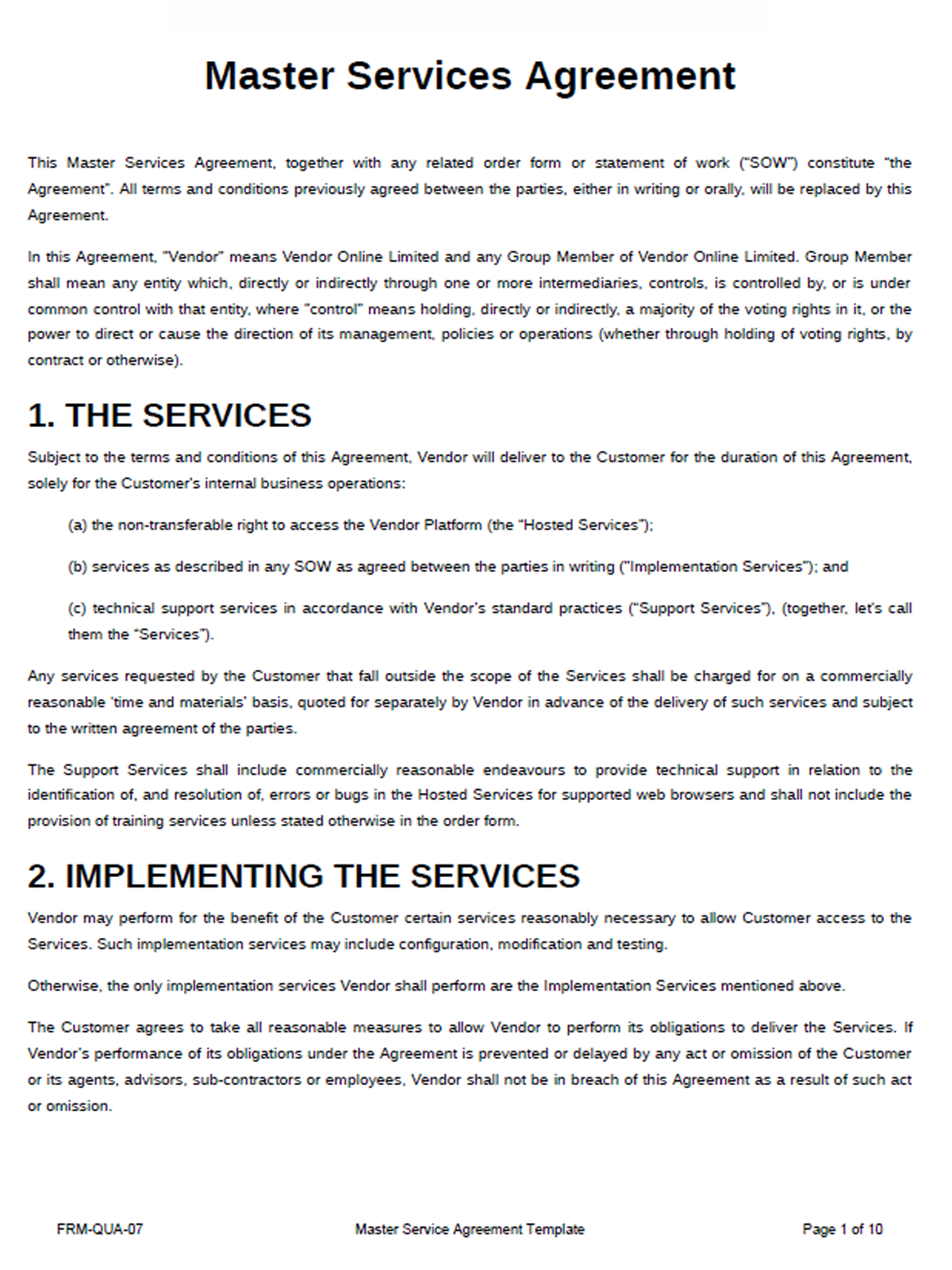 Quality - Form - Master Services Agreement Template - 0