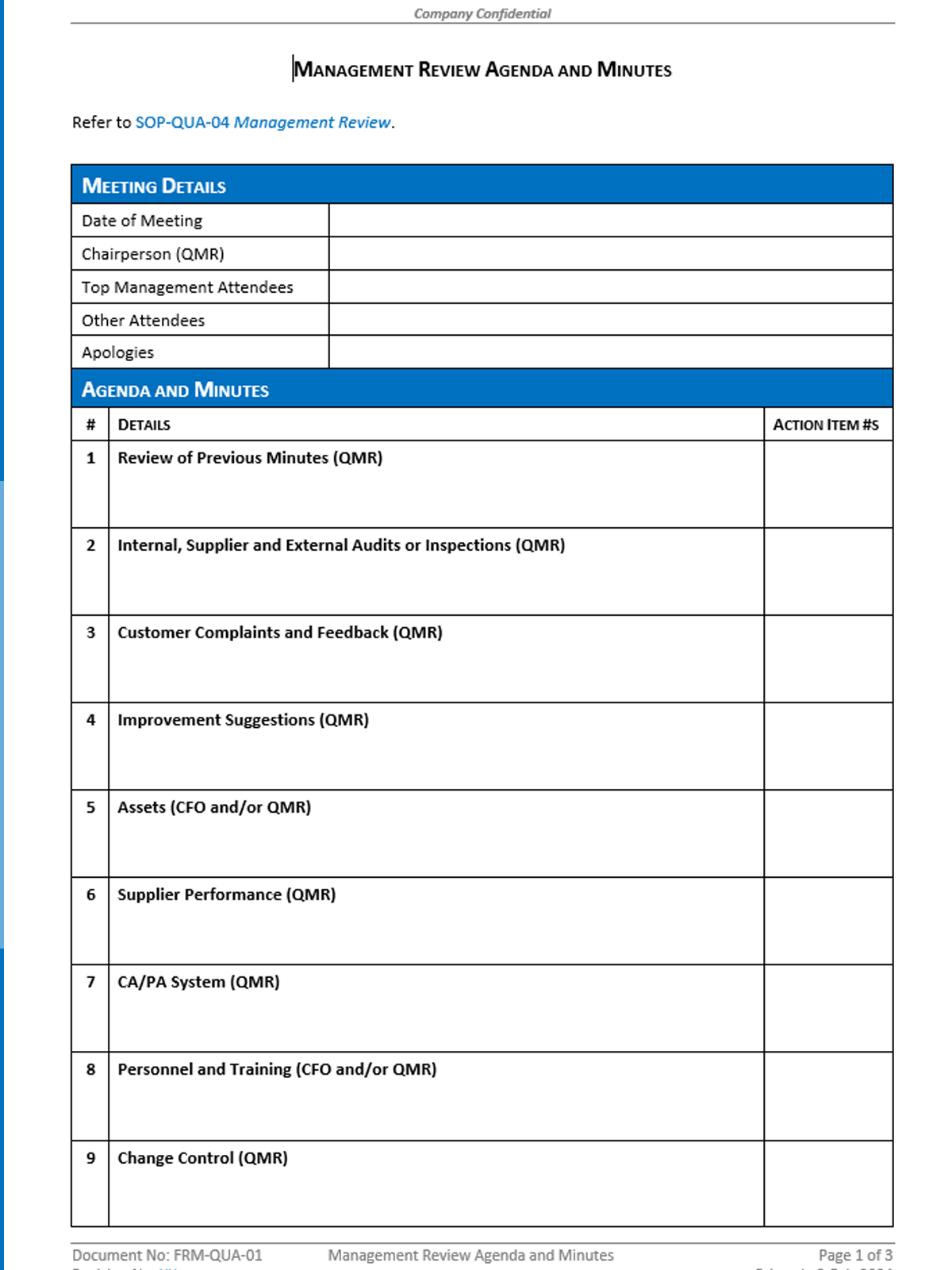 Quality - Form - Management Review Agenda and Minutes - 0