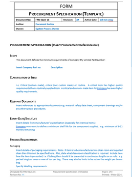 Quality - Form - Procurement Specification - 0