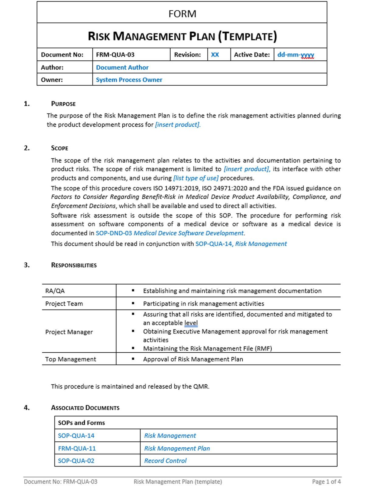 Quality - Form - Risk Management Plan - 0