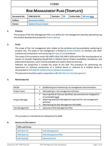 Quality - Form - Risk Management Plan - 0