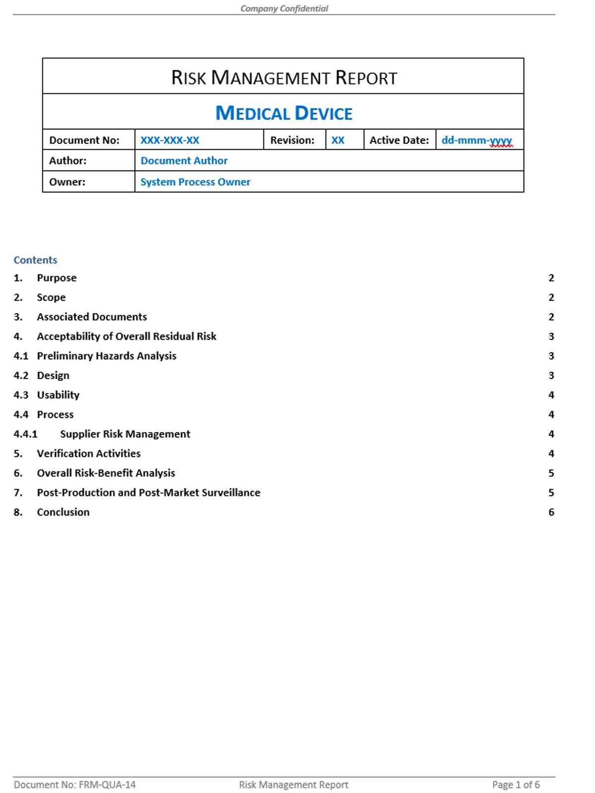 Quality - Form - Risk Management Report - 0