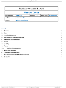 Quality - Form - Risk Management Report - 0