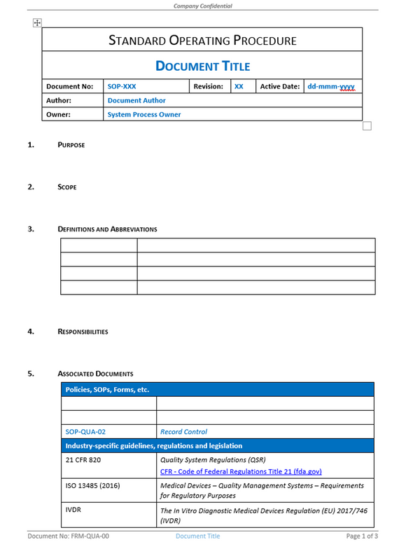 Quality - Form - Standard Operating Procedure Template | DevDx