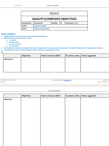 Quality - Policy - Quality (Company) Objectives - 0