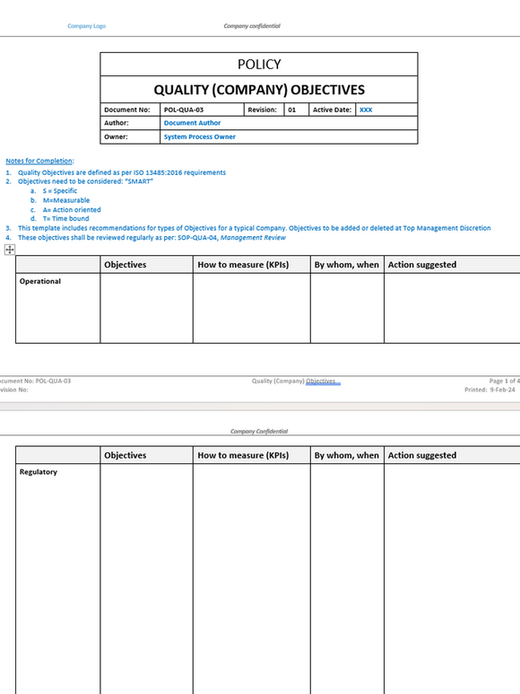 Quality - Policy - Quality (Company) Objectives