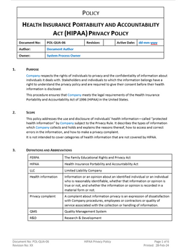 Quality - Policy - HIPAA Privacy Policy - 0