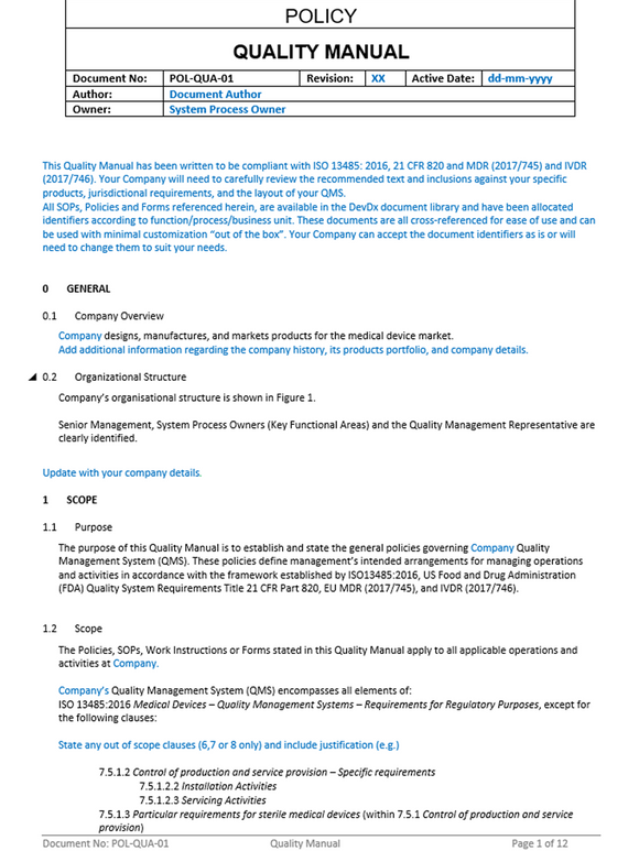 Quality - Policy - Quality Manual