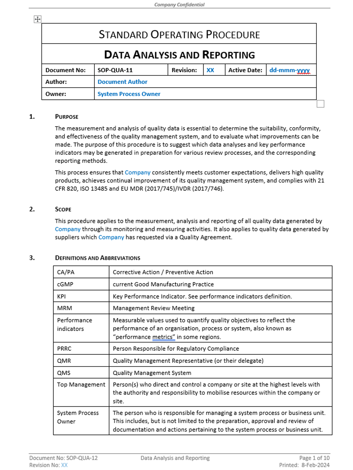 Quality - SOP - Data Analysis and Reporting - 0