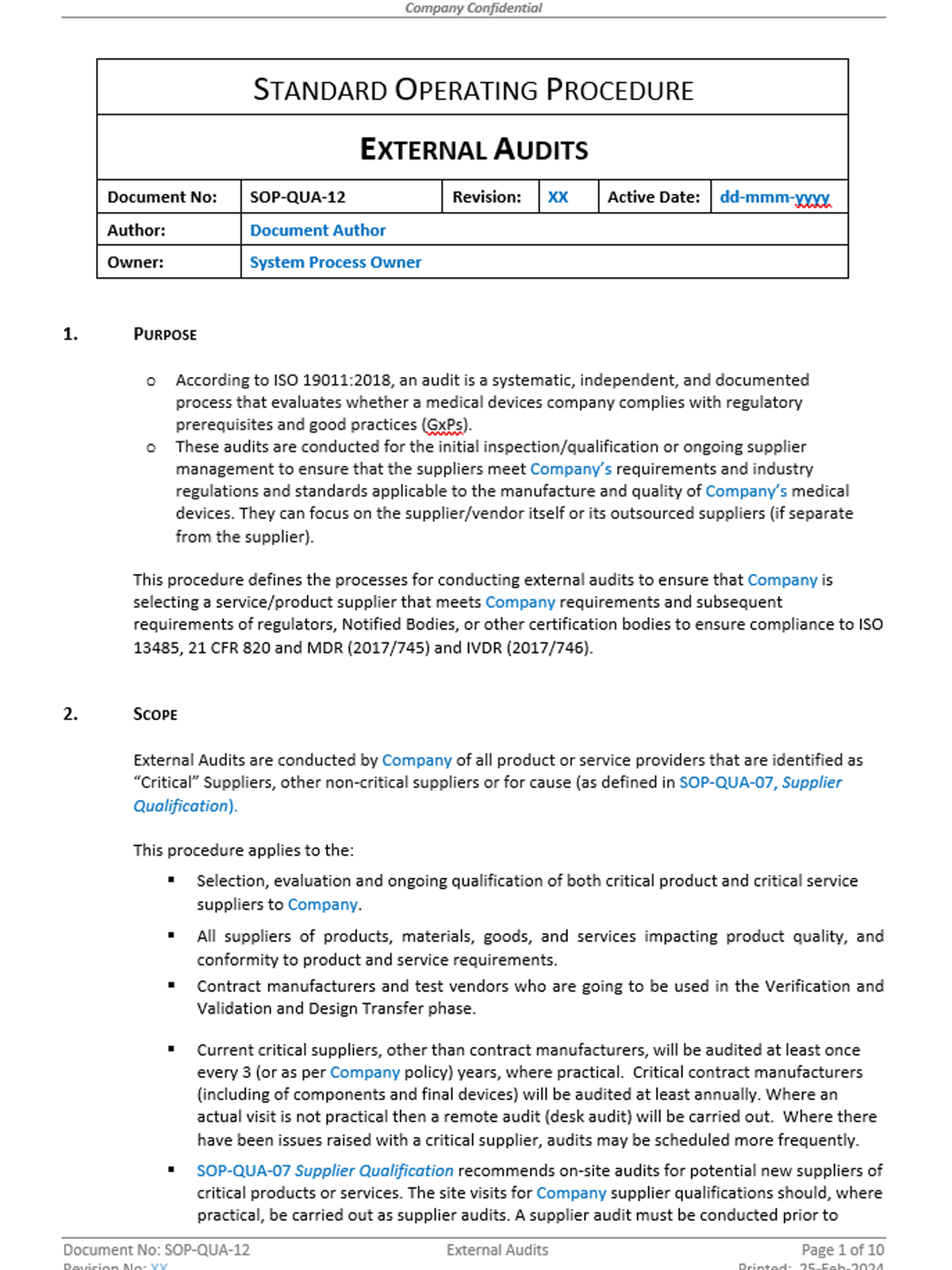 Quality - SOP - External Audits - 0