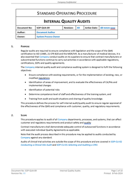 Quality - SOP - Internal Quality Audits - 0