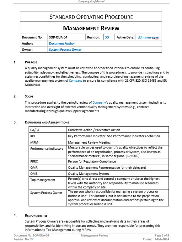 Quality - SOP - Management Review