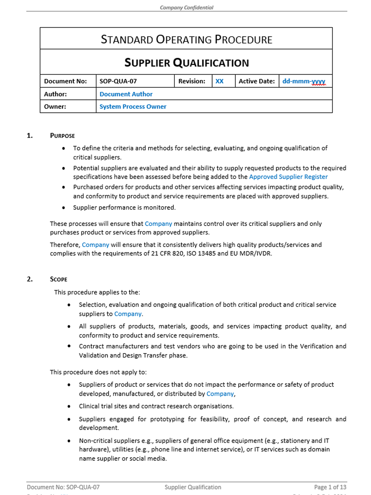 Quality - SOP - Supplier Qualification - 0