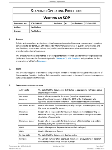 Quality - SOP - Writing a Standard Operating Procedure - 0